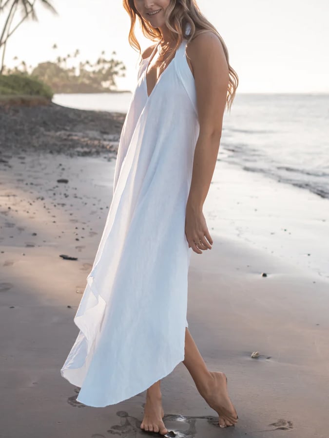 Women's Solid Color Cotton Linen Dress