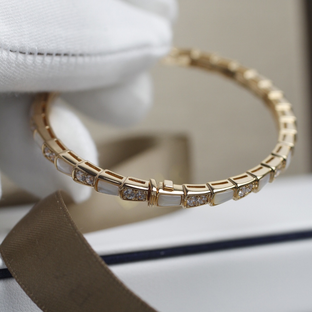 Bulgari White Mother-of-Pearl Snake Bone Bracelet