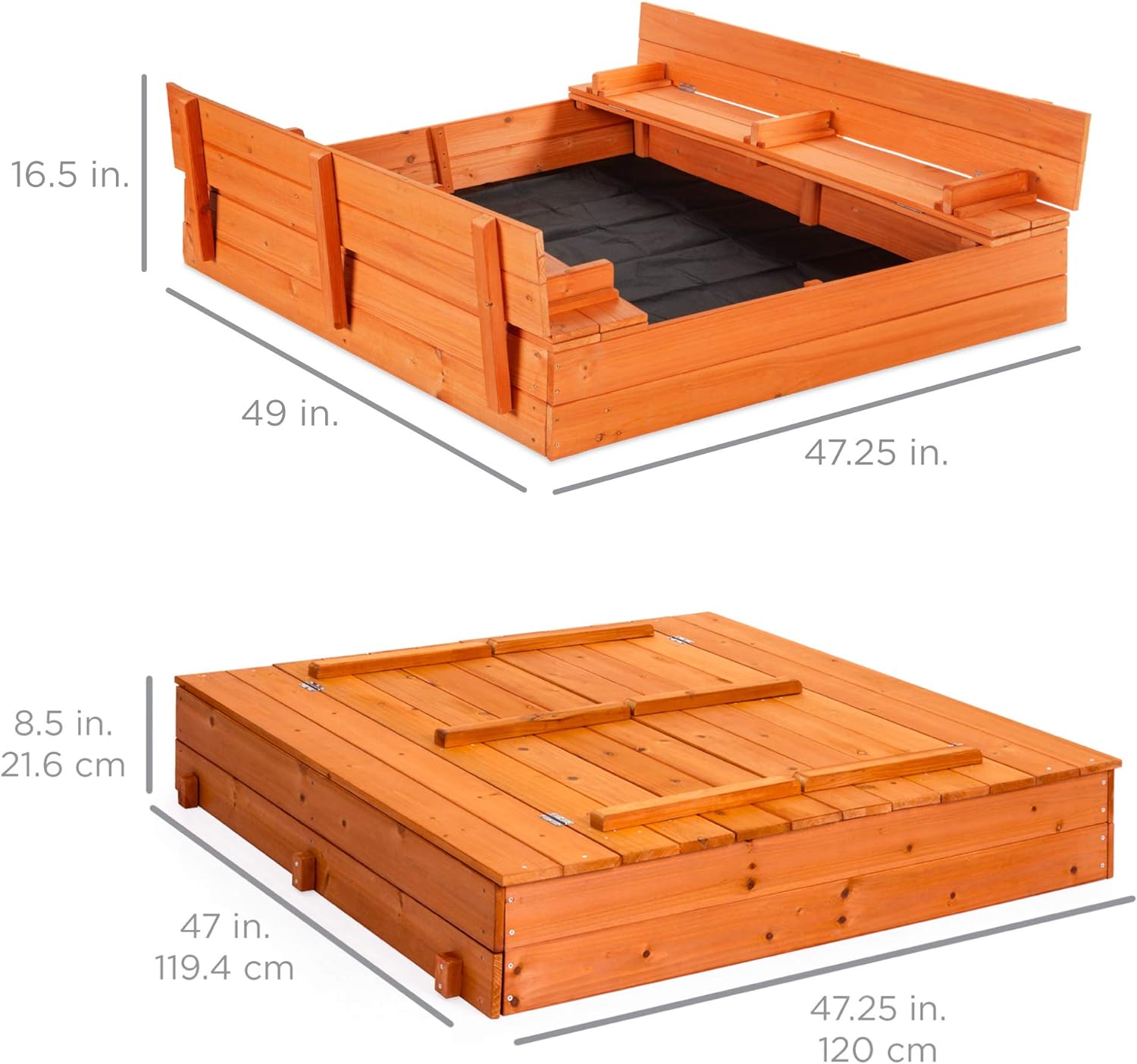 Best Choice Products 47x47in Kids Large Wooden Sandbox for Backyard