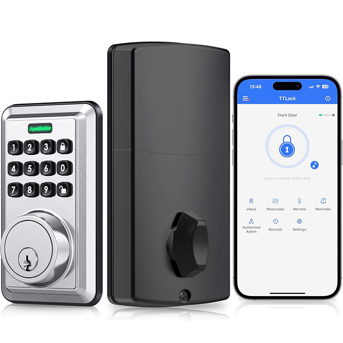 Wi-Fi Smart Door Lock, Built-in WiFi Keyless Entry Door Lock Deadbolt with APP Remote Control, No Hub Required Deadbolt Lock, Easy Installation for Front Door-Satin Nickel