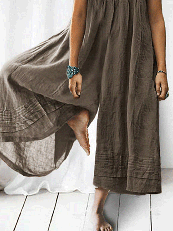 Casual Solid Color Short-Sleeved Jumpsuit