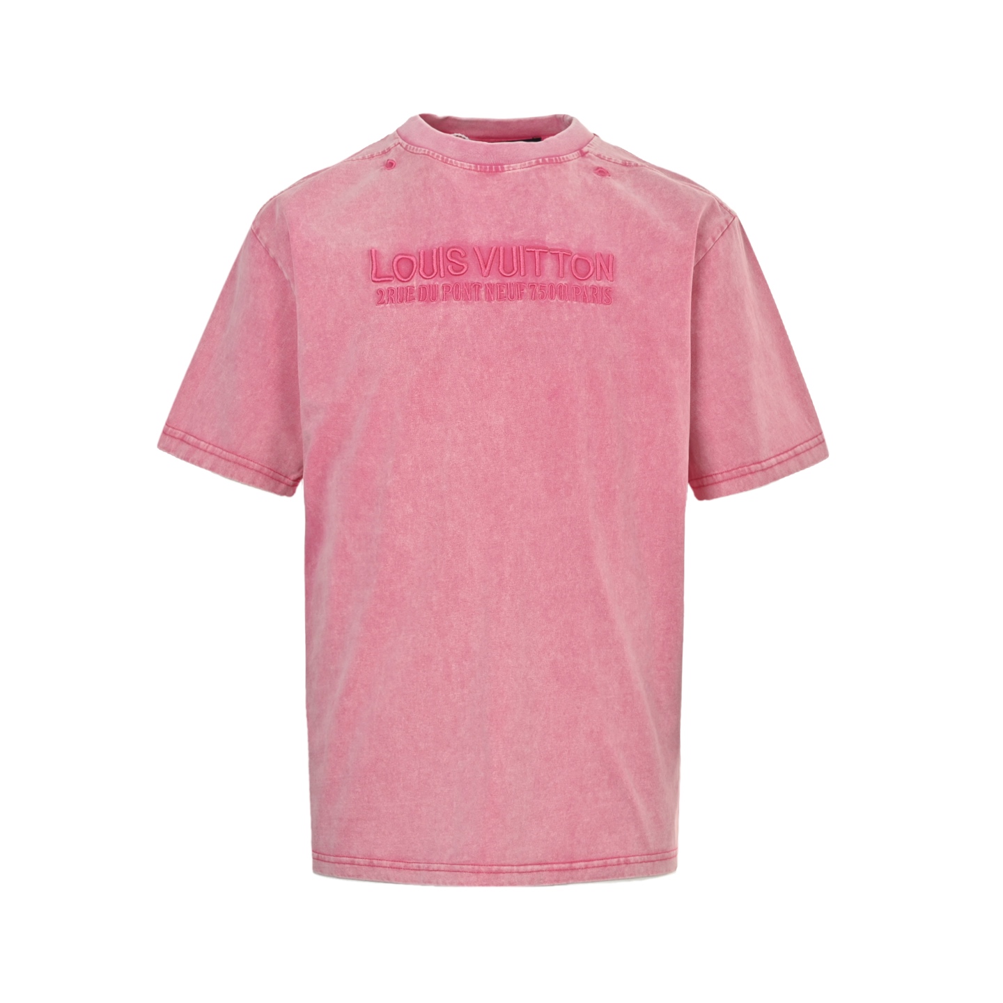 Louis Vuitton 25ss embroidered lettering washed distressed short sleeves