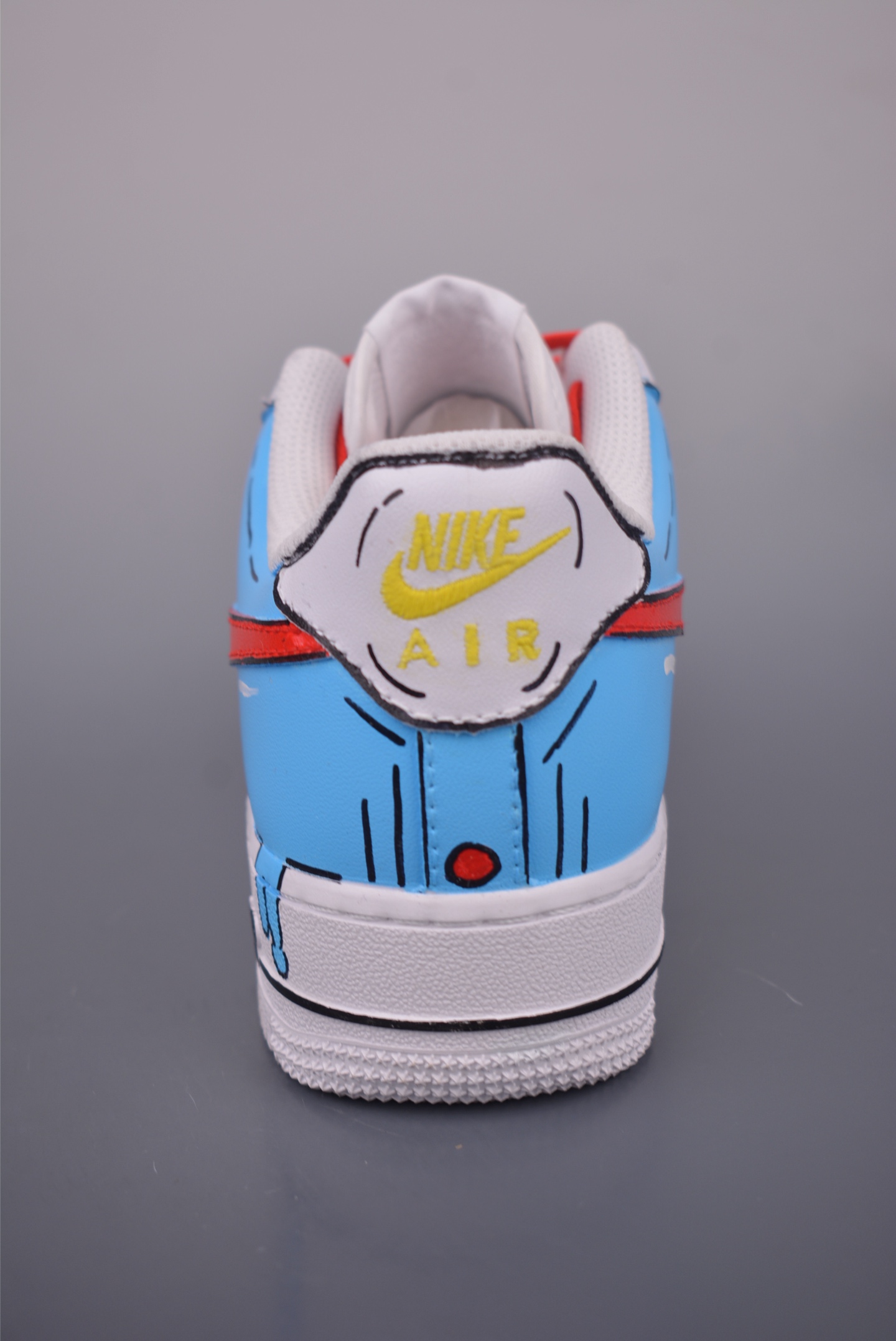 Doraemon collaboration Nike Air Force 1 Low hand-painted graffiti white, blue and red DD8959-100