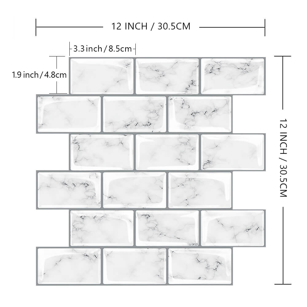 Carrara Marble Subway Peel and Stick Tile Backsplash - Thicker Design