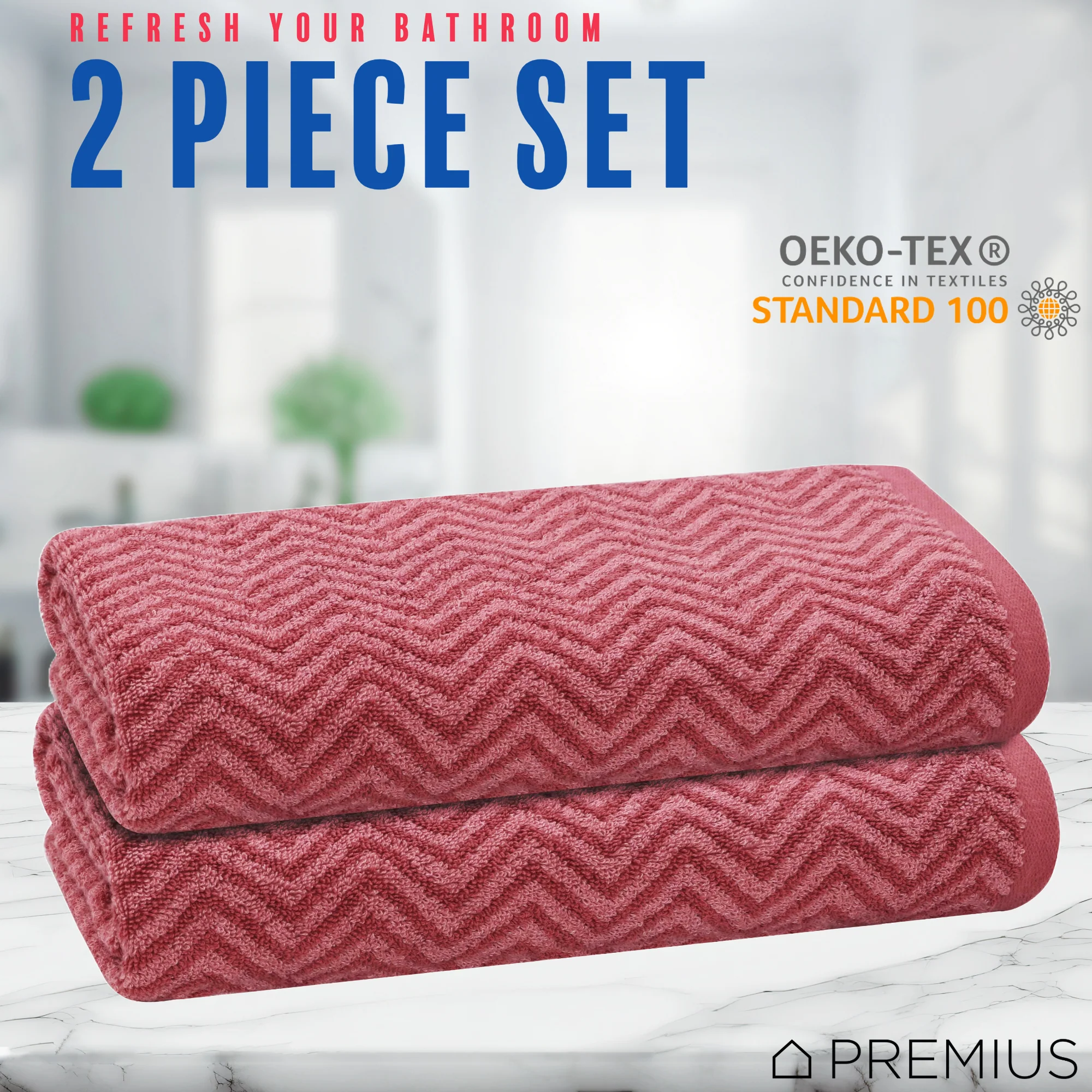 PREMIUS 2 Pack Chevron 100% Cotton Yarn Dyed Bath Sheet Towel, 32x64 Inches