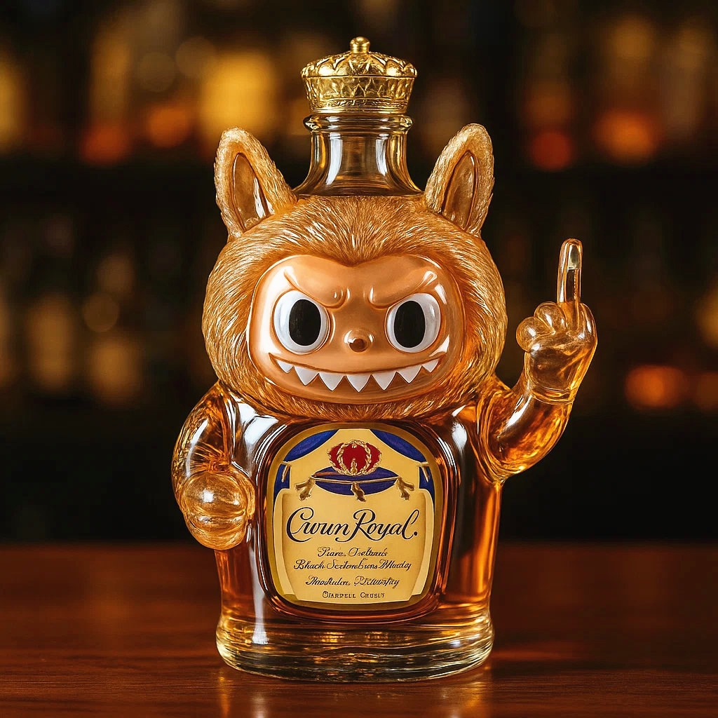 Rebellious Labubu whisky bottle