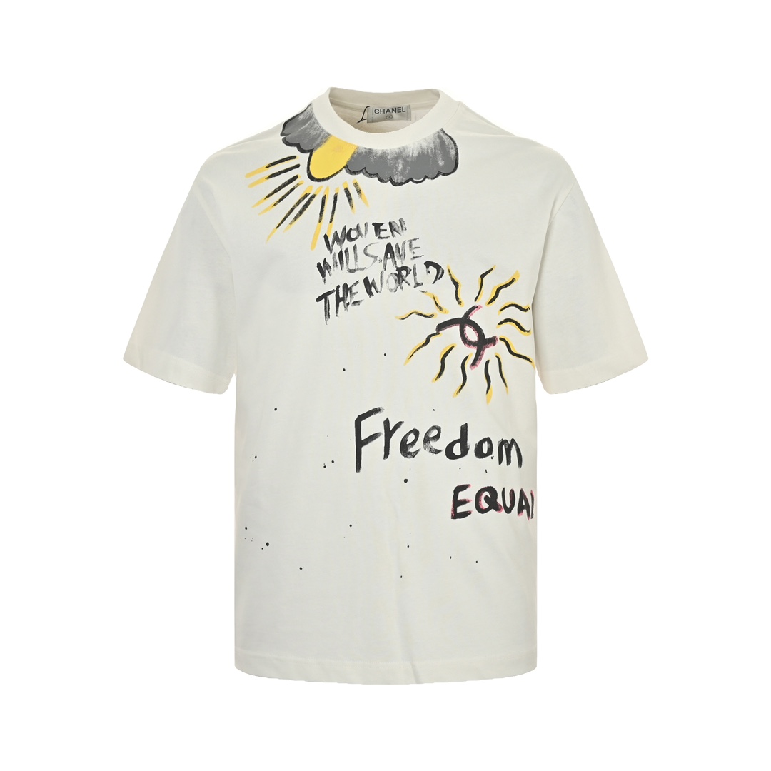 Chanel 24ss hand-painted graffiti print short sleeve
