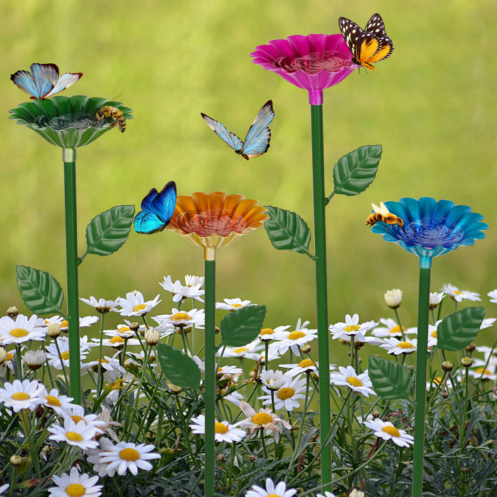 🔥ON SALE 59% OFF🔥Bee Butterfly Hummingbird Watering Station Colorful Flower Design Water Feeder