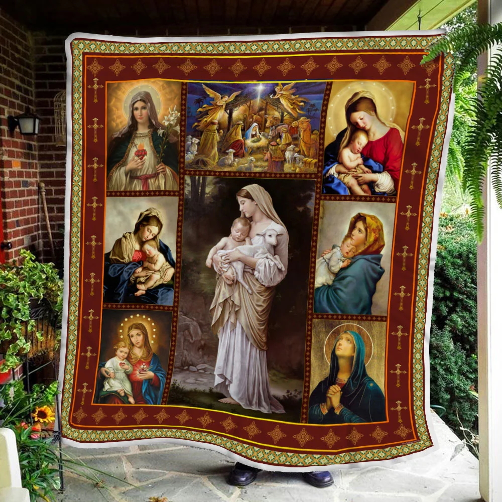 Mother Mary Our Lady of the Rosary Sofa Throw Blanket