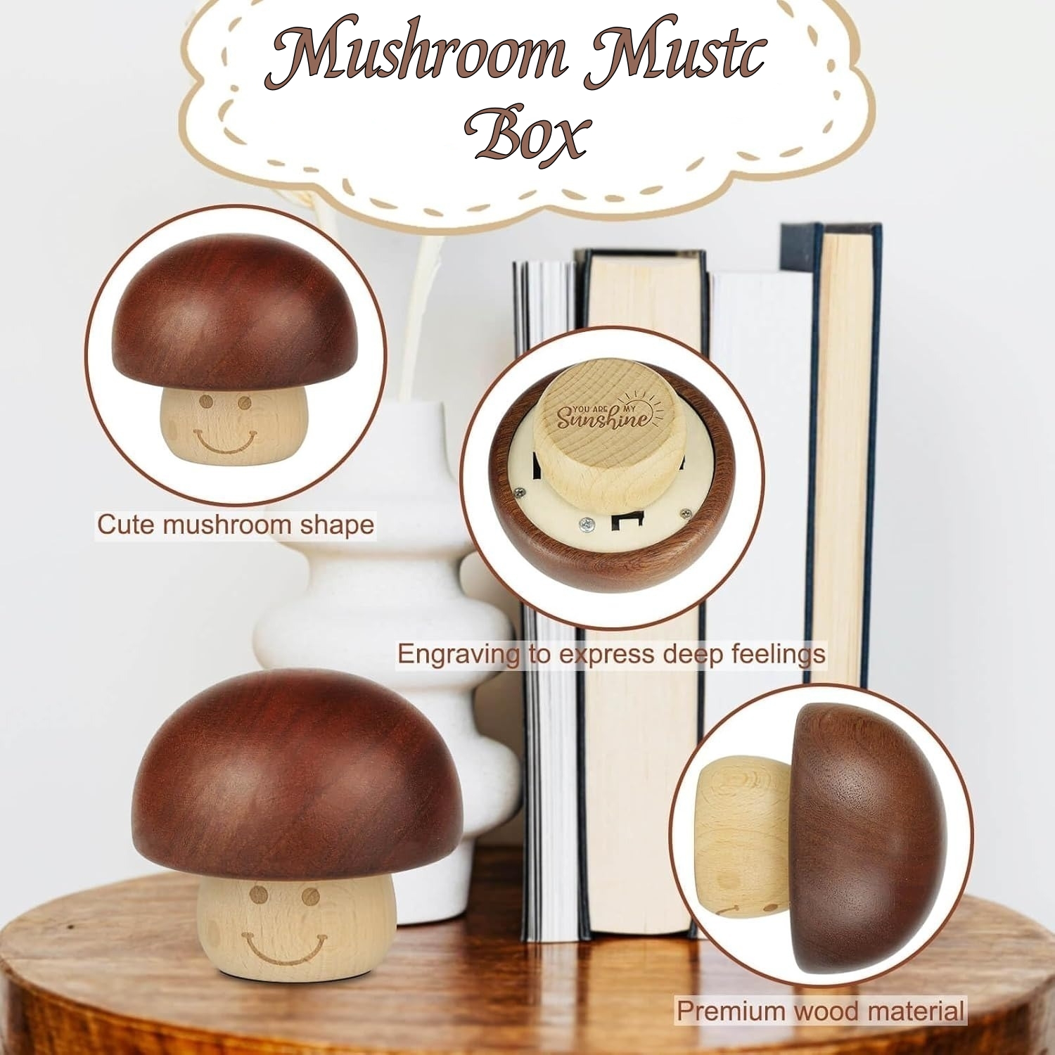 ON SALE🔥Walnut wood Handmade Mushroom Music Box