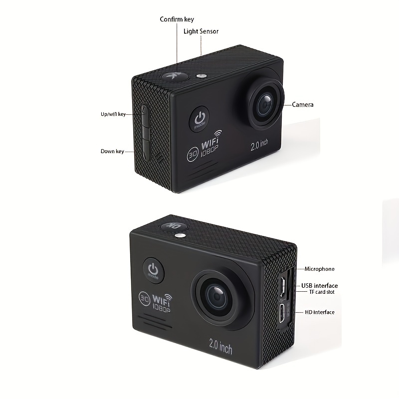 (Built-in Battery) Wifi HD 1080 Action Camera 30m Waterproof Underwater Camera 140 Degrees Ultra-wide Angle Lens Convenient Waterproof Action Camera 2 Inch Display Wifi Camera Multiple Languages Optional Waterproof Camera With 32G TF Card For Thanksgiving