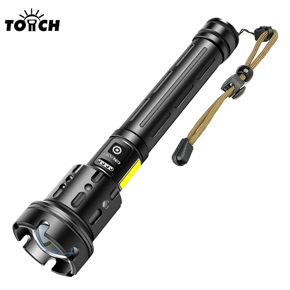 1000 Meters USB Rechargeable LED Flashlight Zoomable Red SOS Floodlight With Power Bank Torch Light