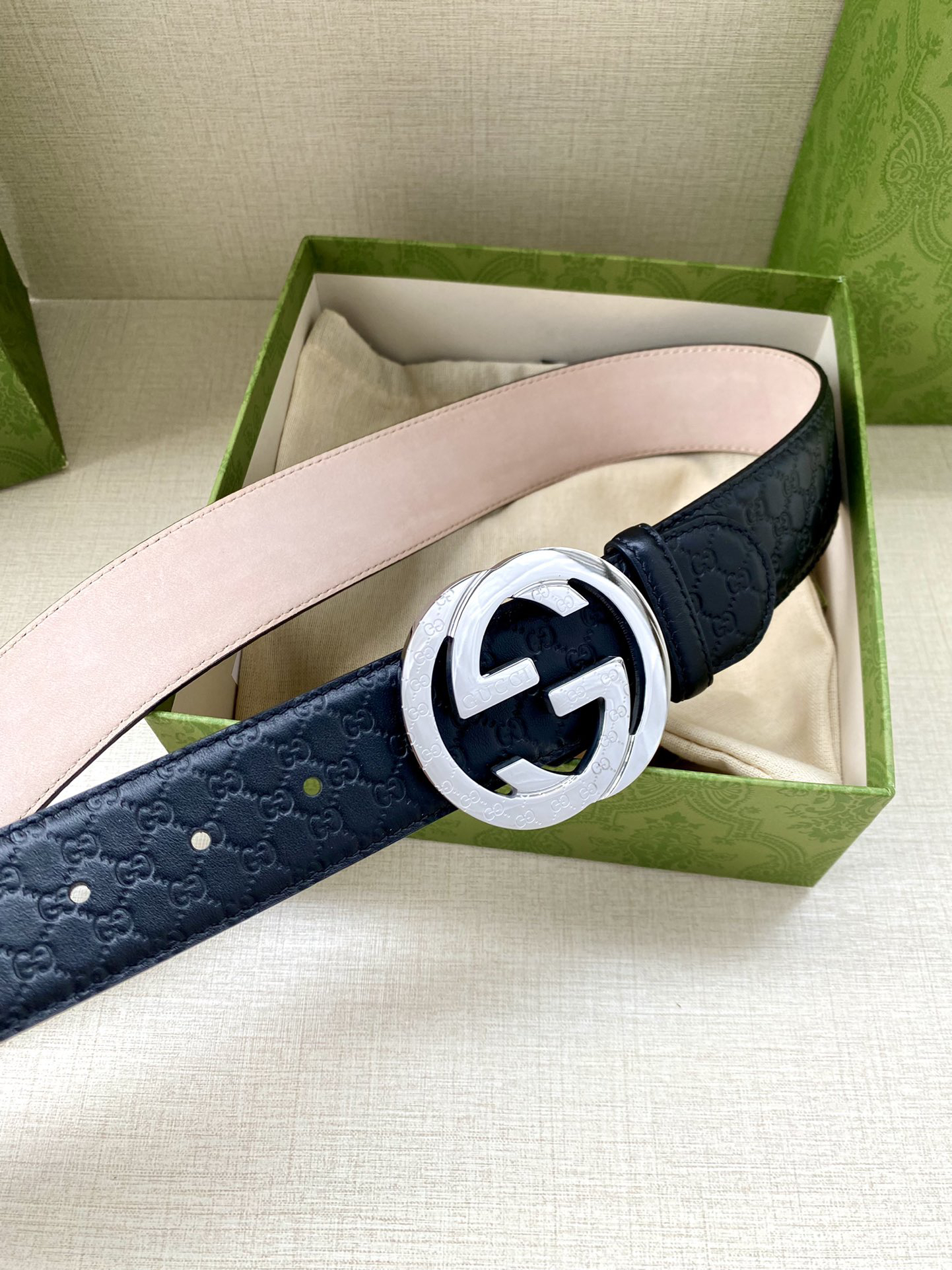 Gucci Interlocking Double G Double-sided Leather Belt 4.0CM Width