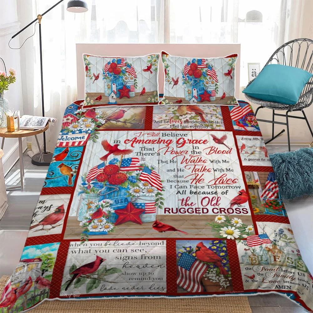 The Old Rugged Cross Cardinal Quilt Bed Set