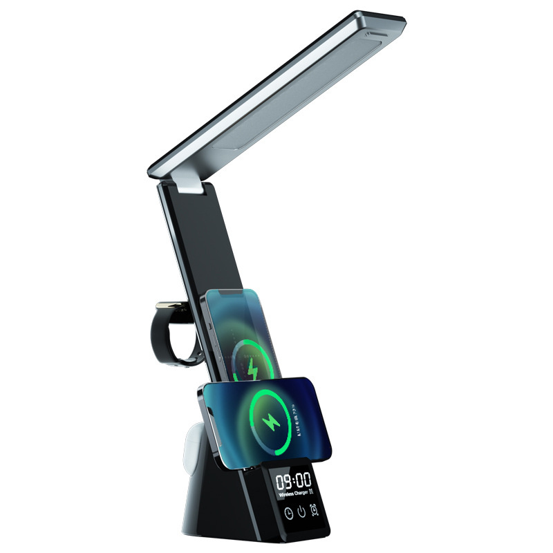 1pc 5-in-1 LED Lighting Table Lamp With Alarm Clock 15W Wireless Fast Charging Station For Mobile Phone Earphone Watch