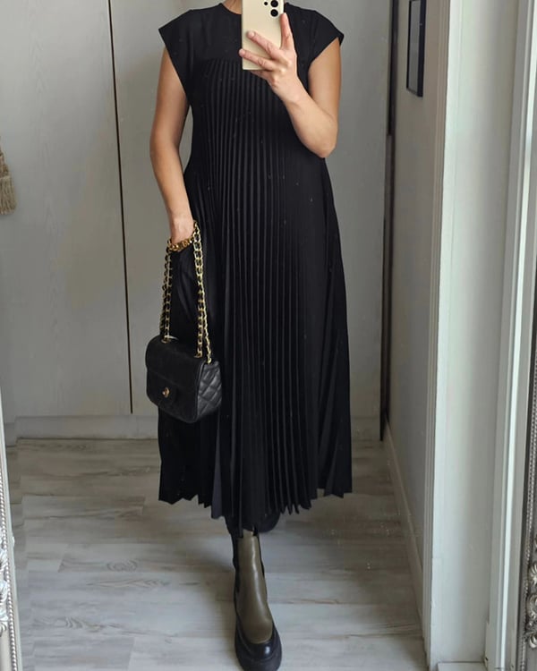ON SALE🔥Women Summer Pleated Maxi Dress Casual Short Sleeve Long Dress with Pockets