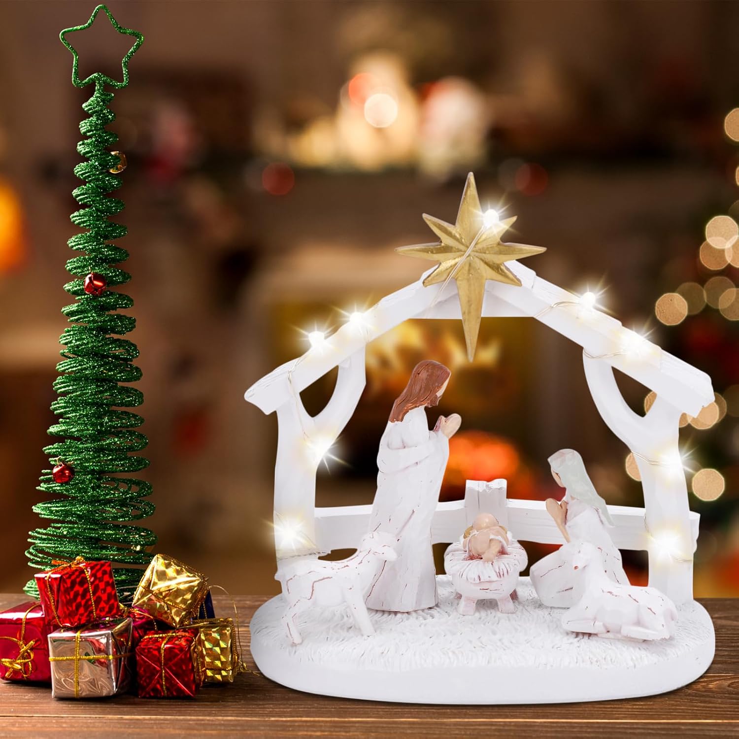 Nativity Scene With LED Lights-Christmas Indoor Tabletop Decorations
