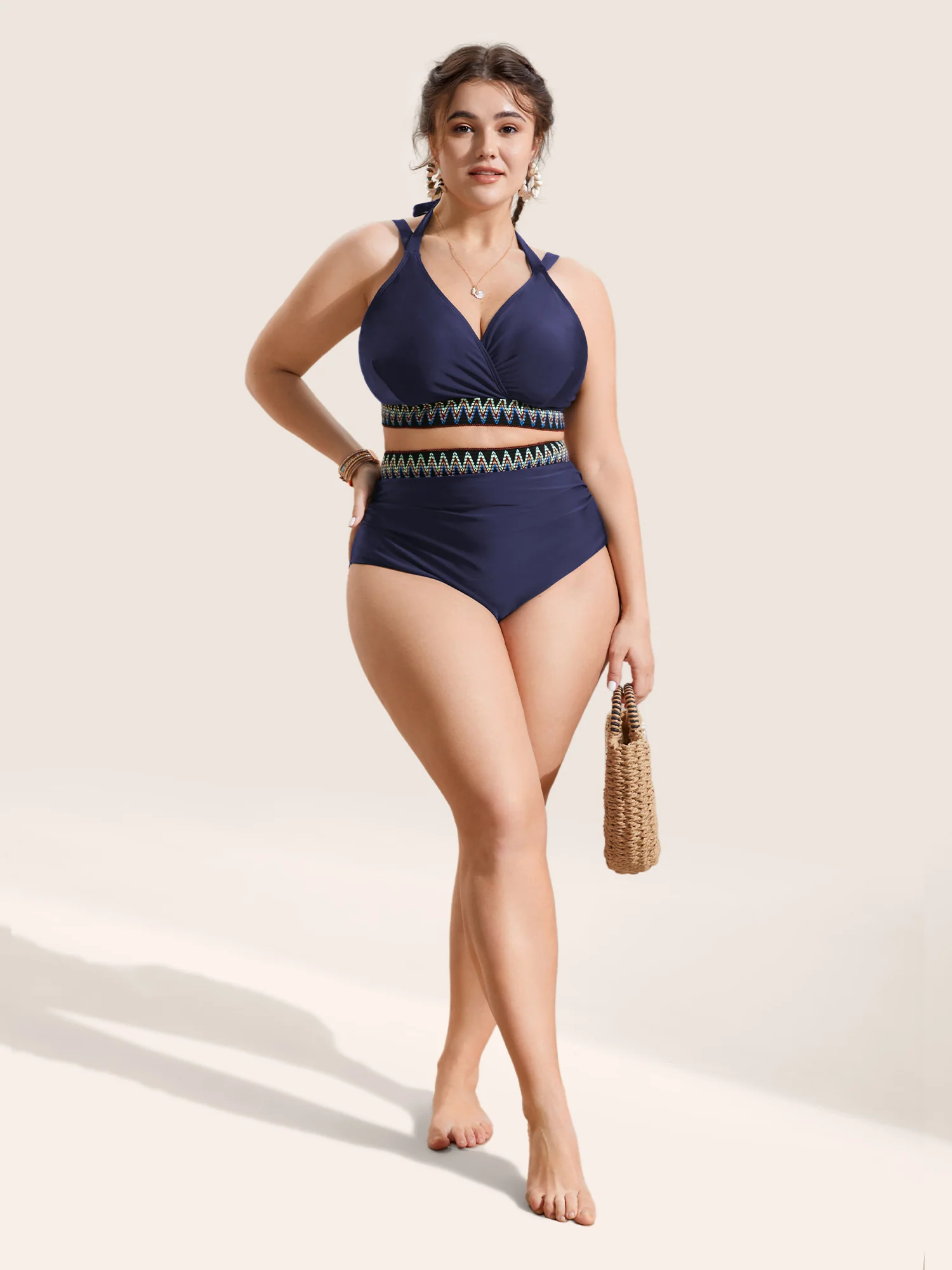 Embroidered Wrap Tie Knot Swim Top