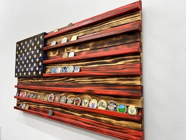 Handmade US Flag Challenge Coin Display