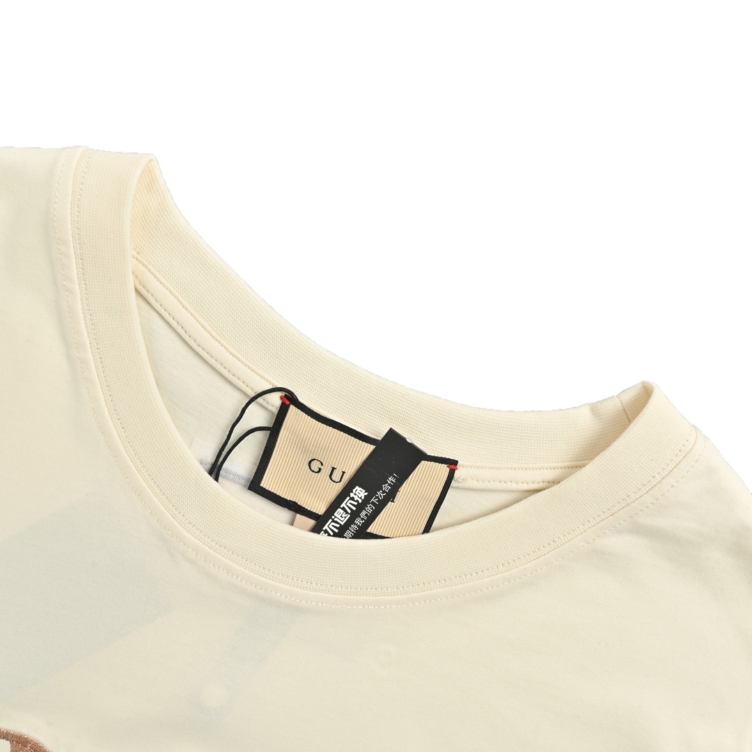 Gucci Rose Gold Logo Embroidered Short Sleeve