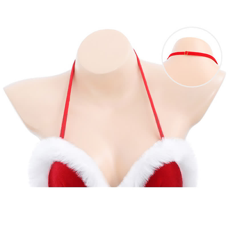 Christmas Hollow Out Bow Knot Velvet One-piece Lingerie Set