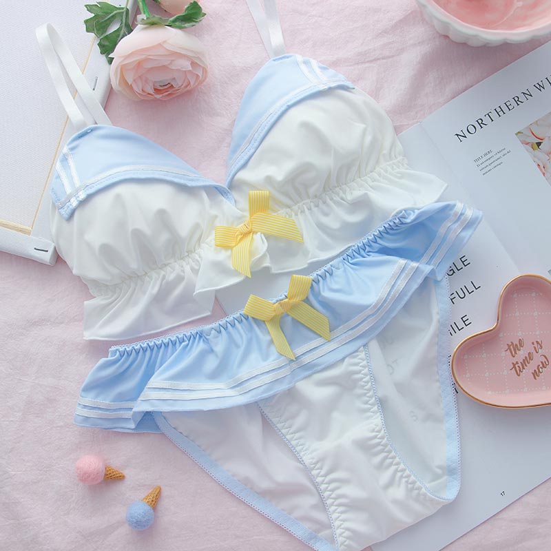 Navy Style Bow knot Lingerie Set