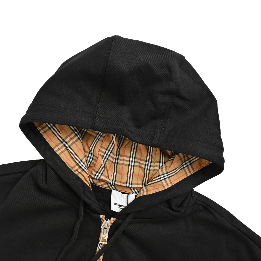 Burberry 24Fw zip-up hooded jacket with checkered arm patches