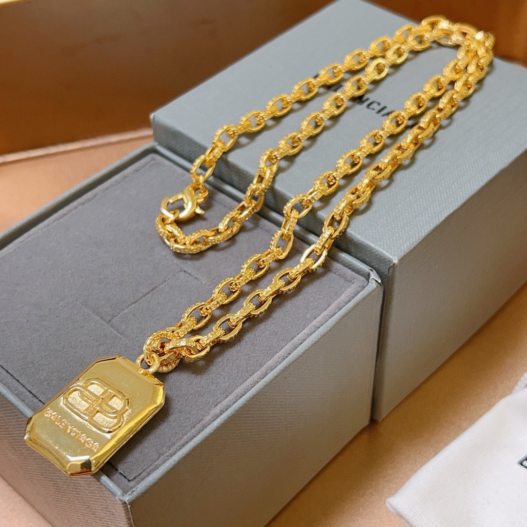 Balenciaga BB Square Chain Gold Necklace
