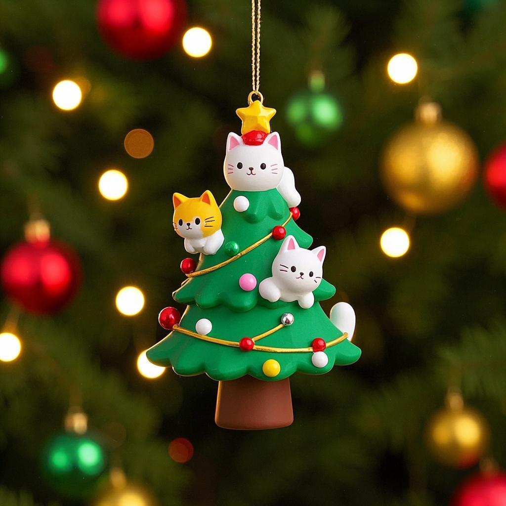 Cute stacked cat Christmas tree ornament