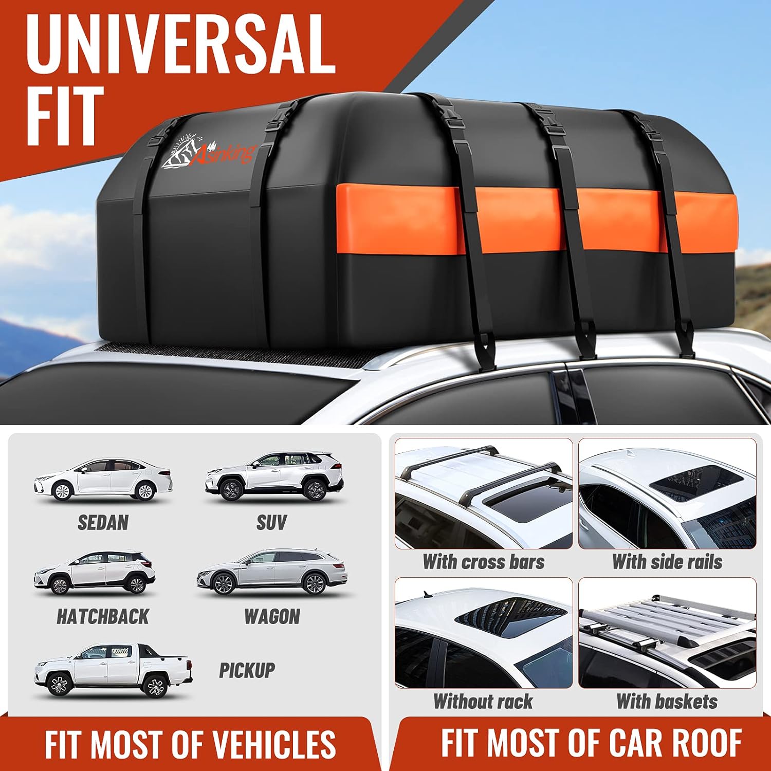Asinking Car Rooftop Cargo Carrier Bag 21 Cubic Feet 100% Waterproof