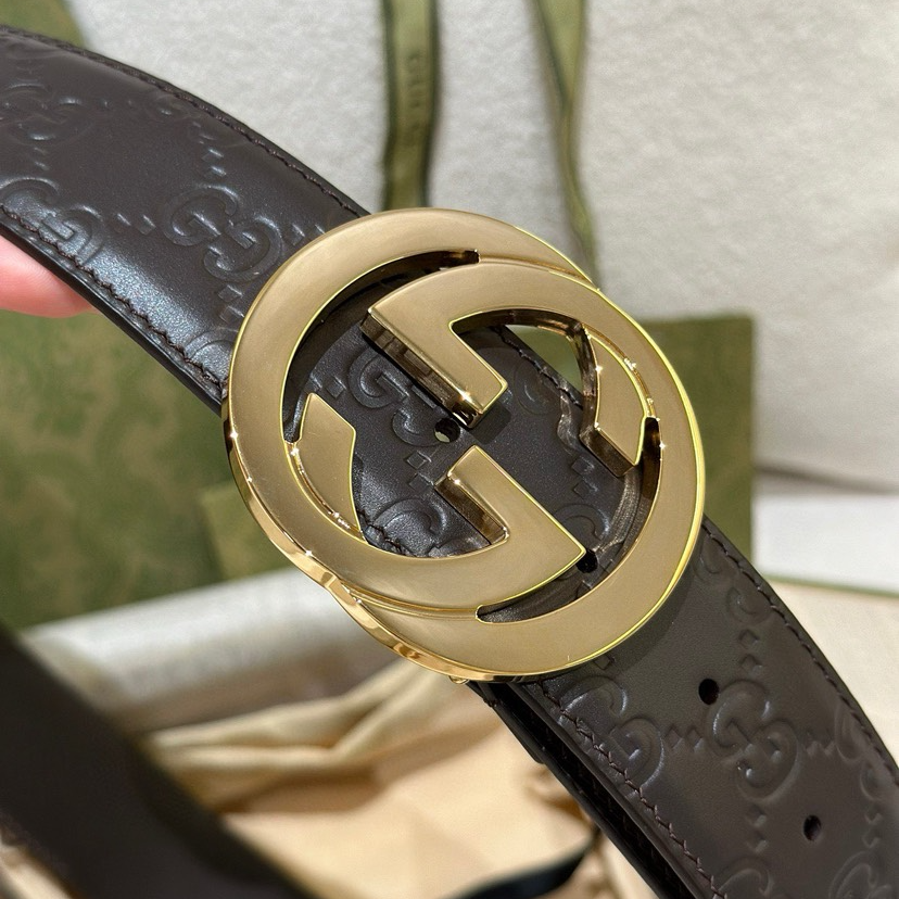 Gucci classic embossed leather belt width 4.0cm
