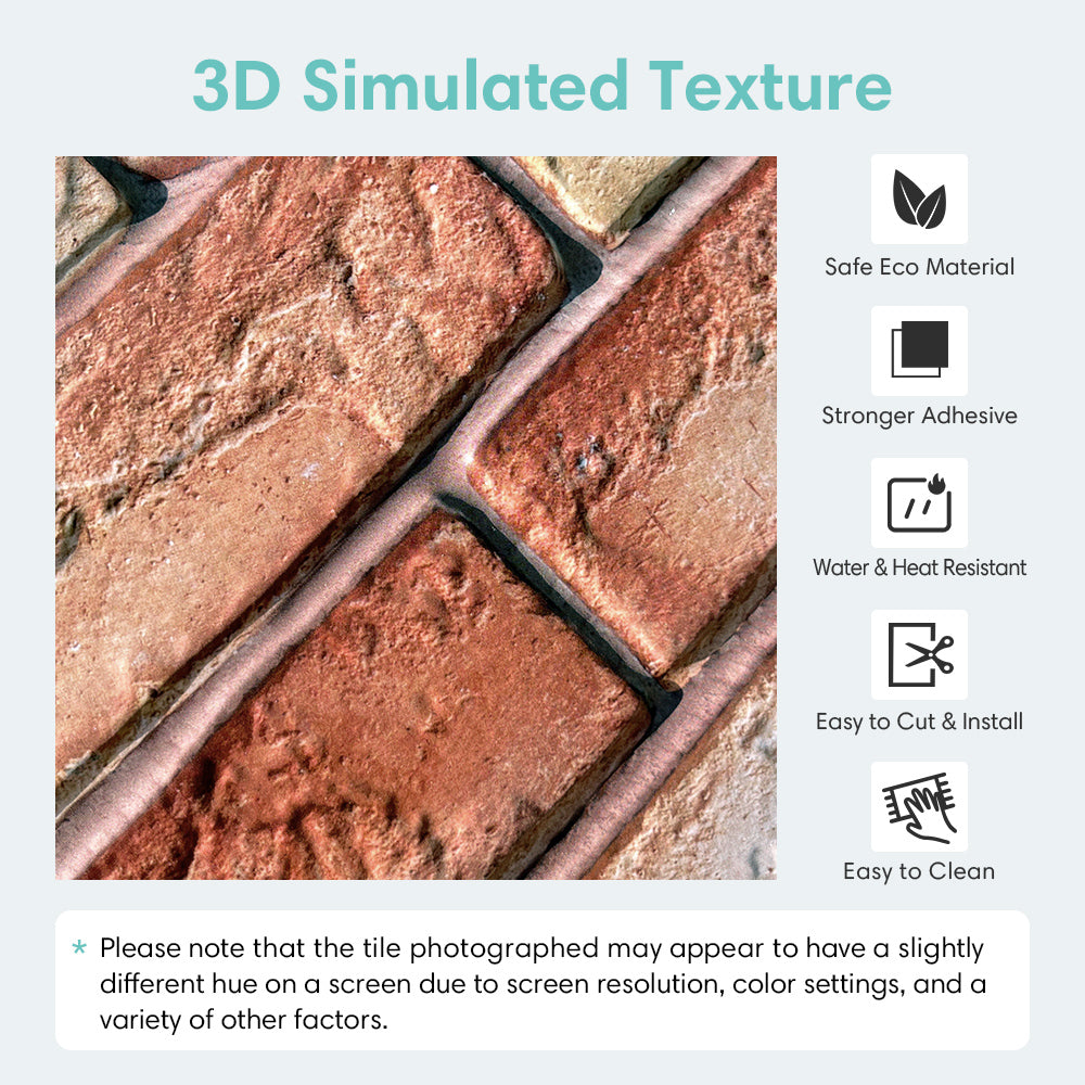 3D Red Brick Texture Peel and Stick Wall Tile