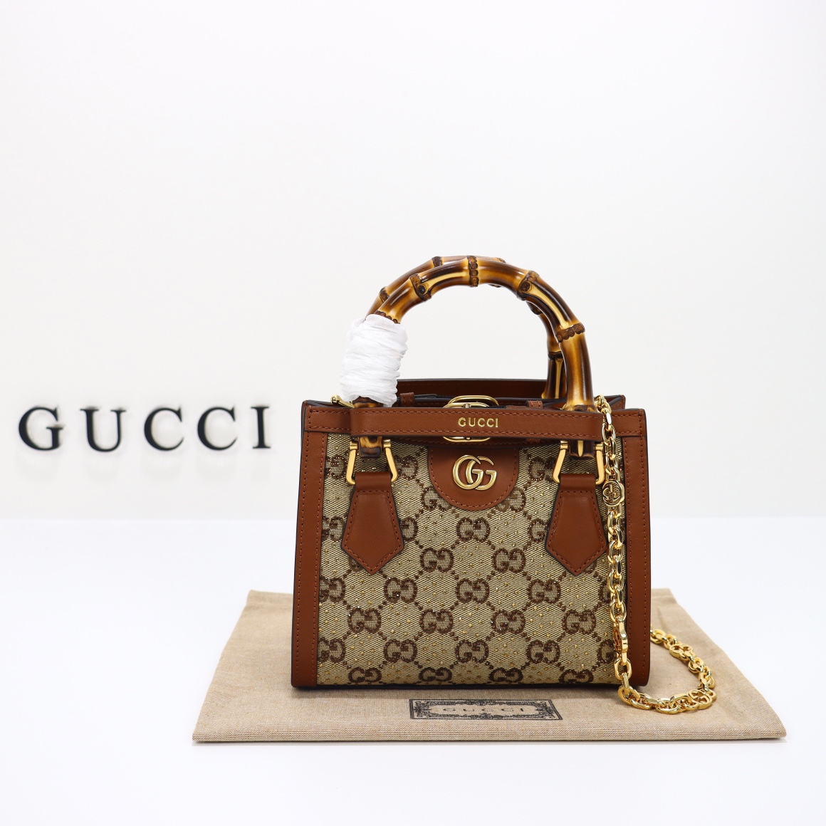 Gucci Diana series bamboo crystal small tote bag‎707449 21HRG 2687
