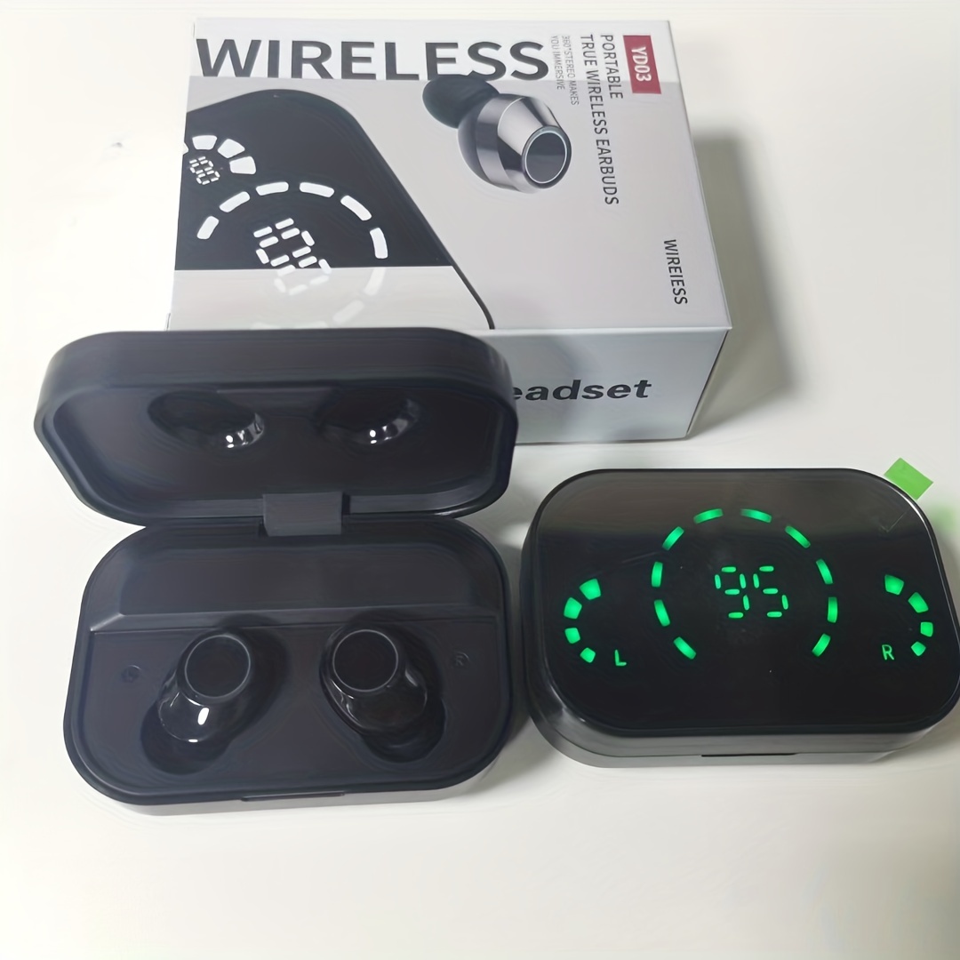 1 Set Wireless Earphones With Mirror Digital Display, Hifi Sound Quality, High Power, Emergency Charging Function For In-Ear Wireless Earphones, High-definition Voice Touch Operation, Automatic Connection To Binaural Call Earphones Charging Level Display