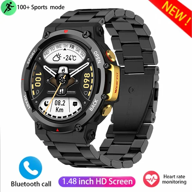 2024 New outdoor HD Bluetooth call men's smartwatch 1.48inch full screen touch heart rate and blood pressure monitoring + box
