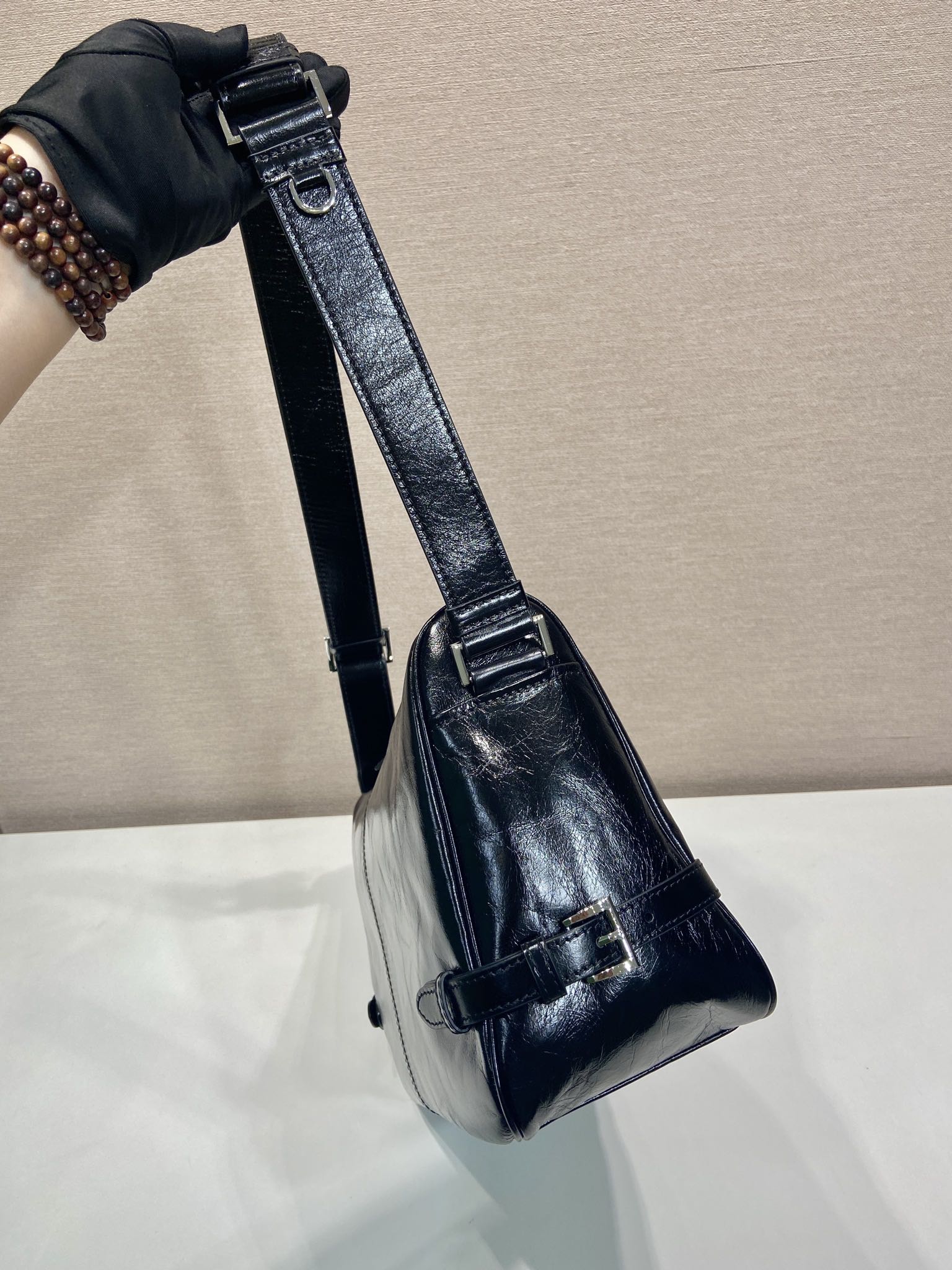 Prada waxed leather messenger bag 2VH187