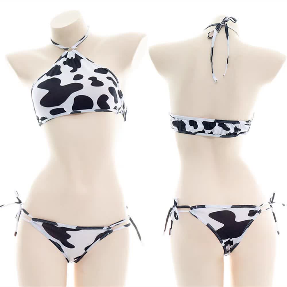 Cow Print Bikini Halter Lingerie Set