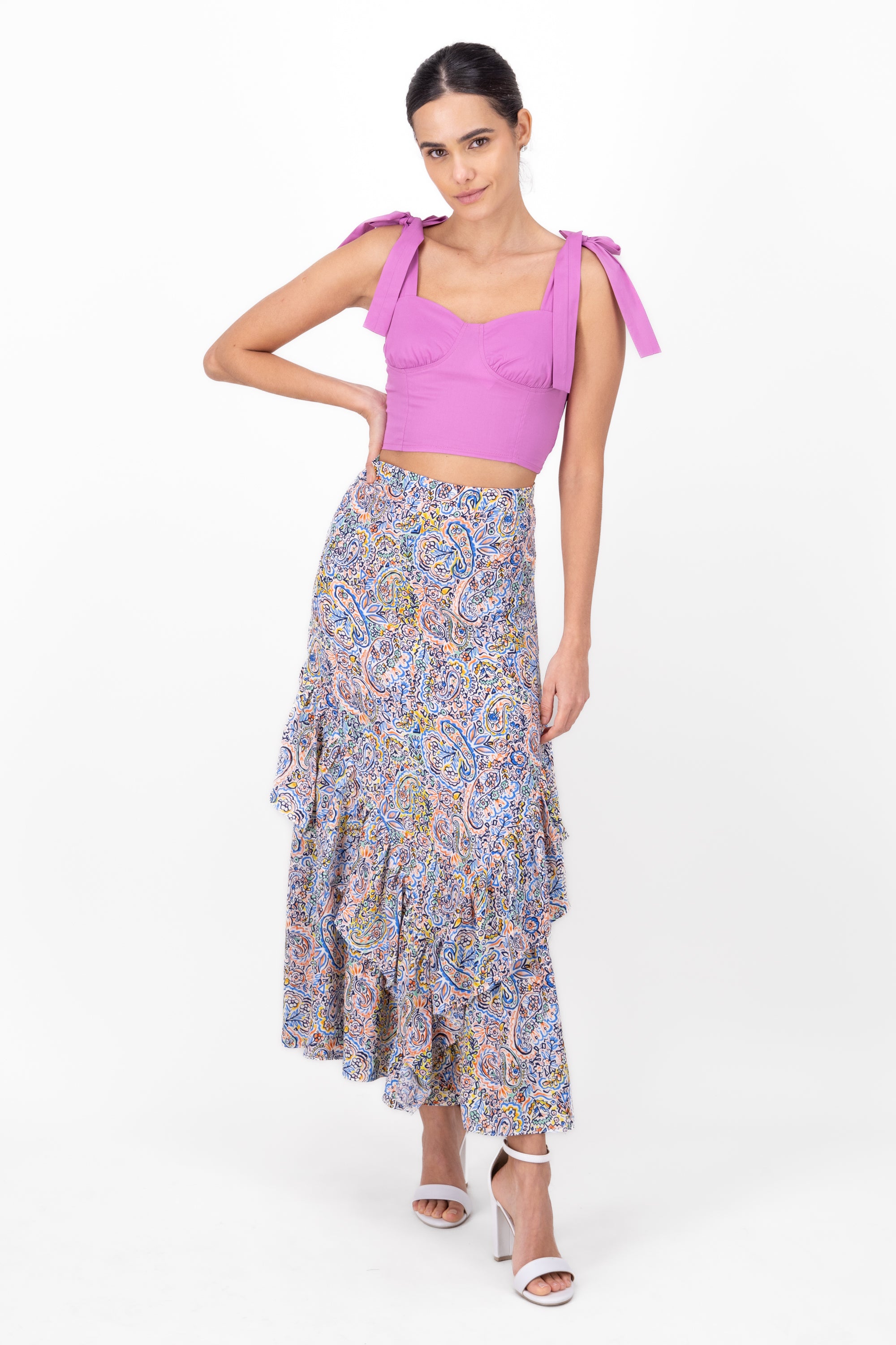 Printed Ruffle Layered Maxi Dress