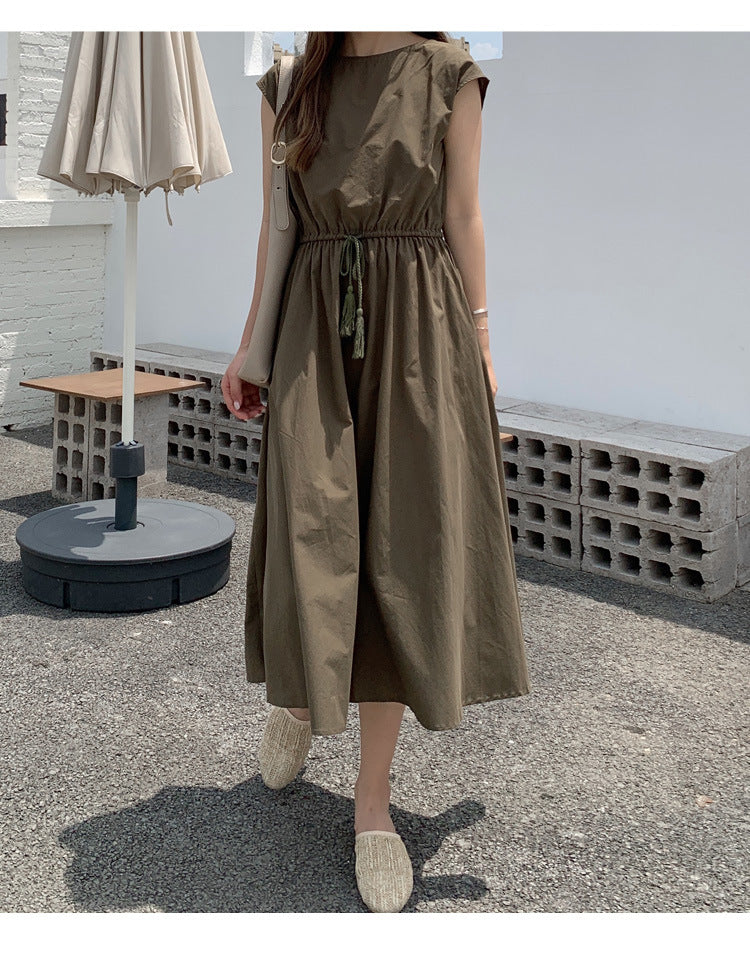 Retro Dress Women Summer Gentle Elegant Can Waist Trimming Loose plus Size Cotton Linen Large Swing Dress