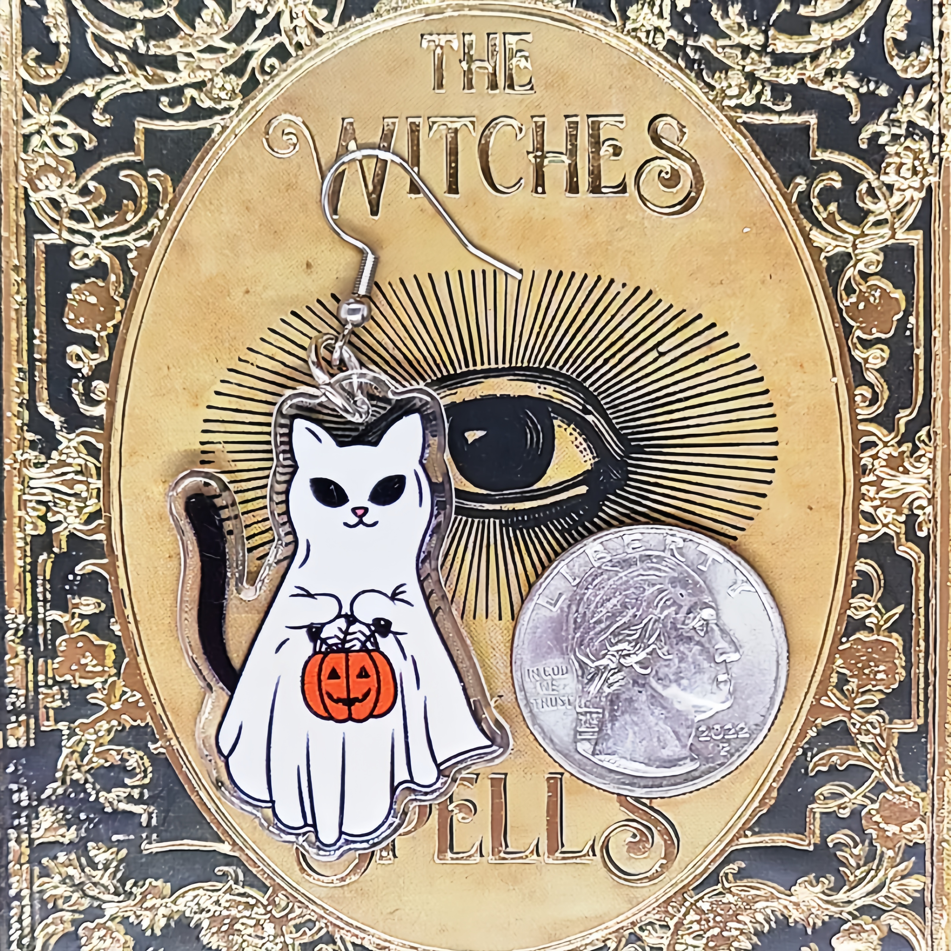 Spooky Novelty Ghost Cat Earrings