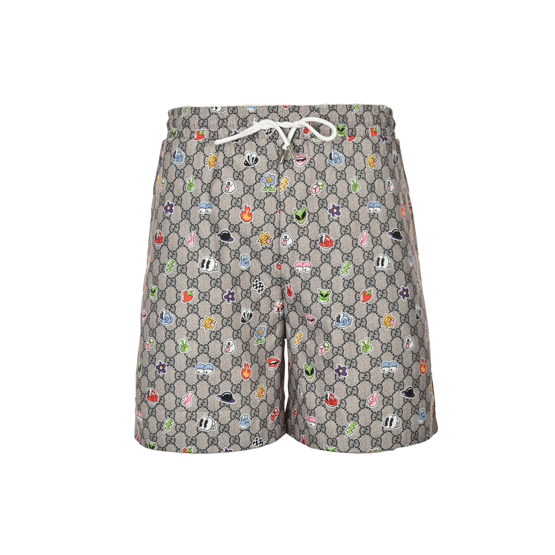 Gucci 24ss all over printed double G cartoon element beach shorts
