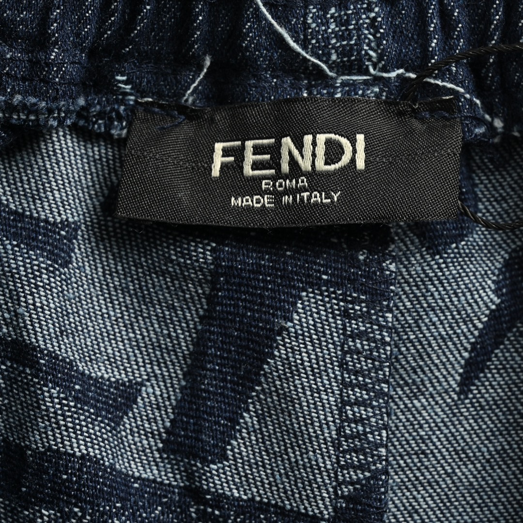 Fendi 24ss checkered FF linen fringe denim shorts