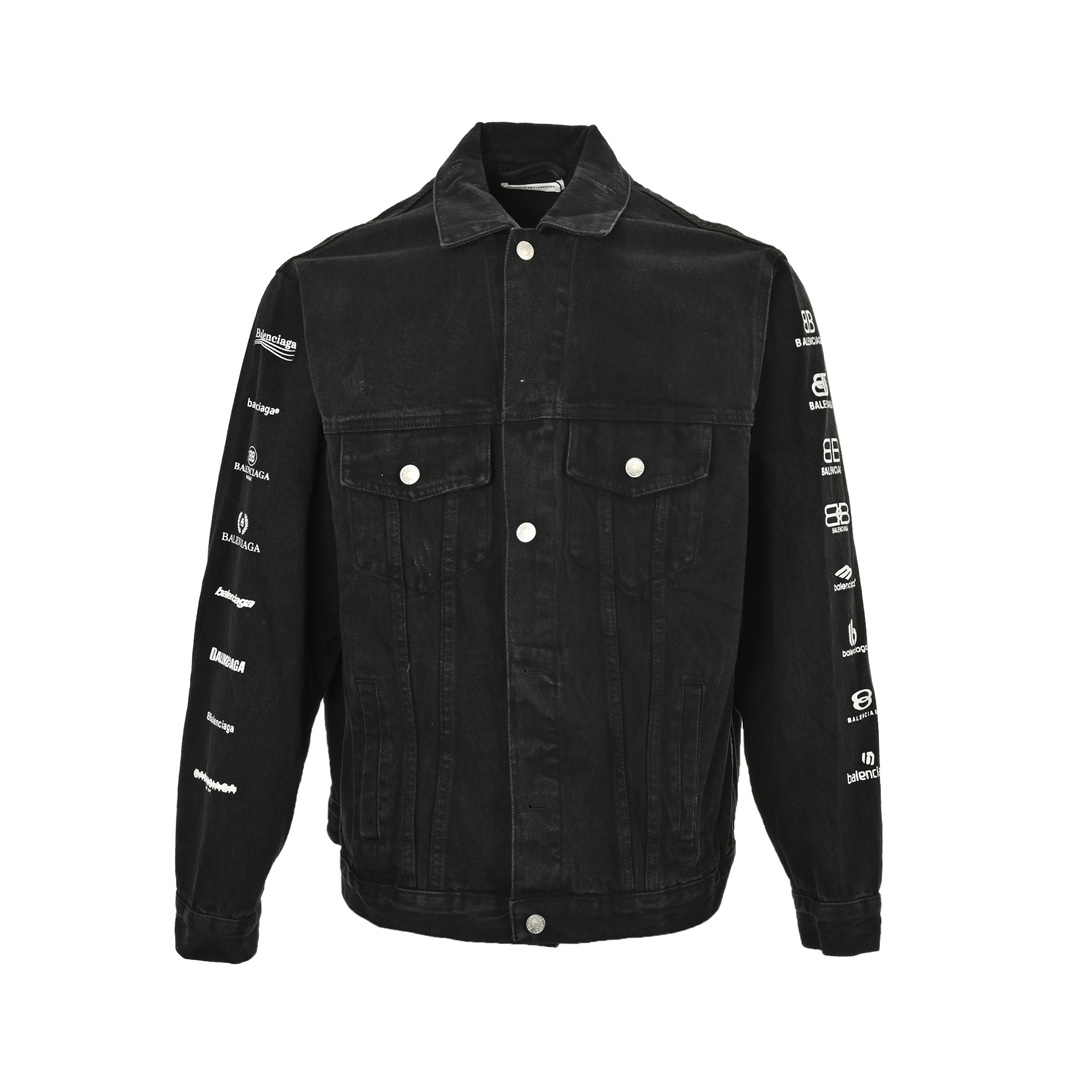 Balenciaga 24Fw denim jacket with all-over back print and multiple logo prints