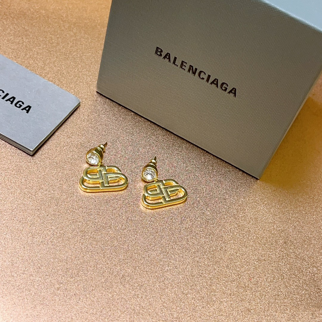 Balenciaga BB gold-tone diamond stud earrings