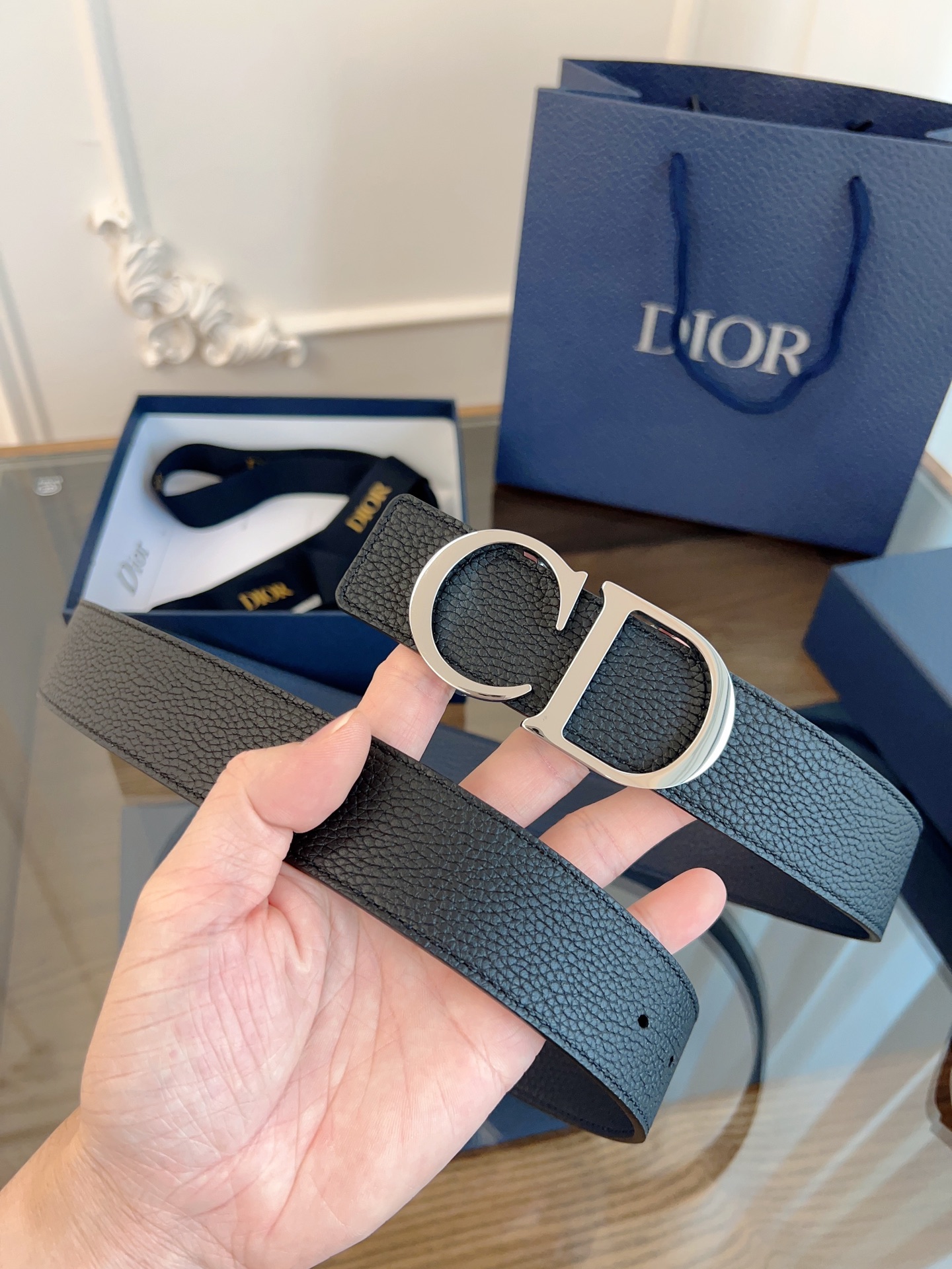 Dior double-sided leather belt 3.5CM wide