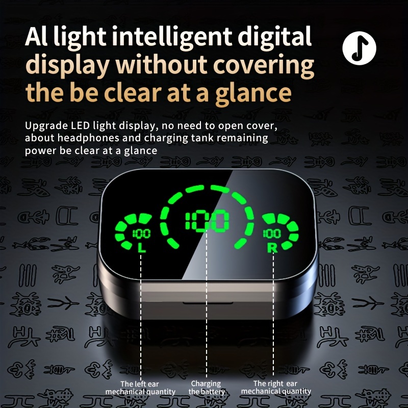 1 Set Wireless Earphones With Mirror Digital Display, Hifi Sound Quality, High Power, Emergency Charging Function For In-Ear Wireless Earphones, High-definition Voice Touch Operation, Automatic Connection To Binaural Call Earphones Charging Level Display