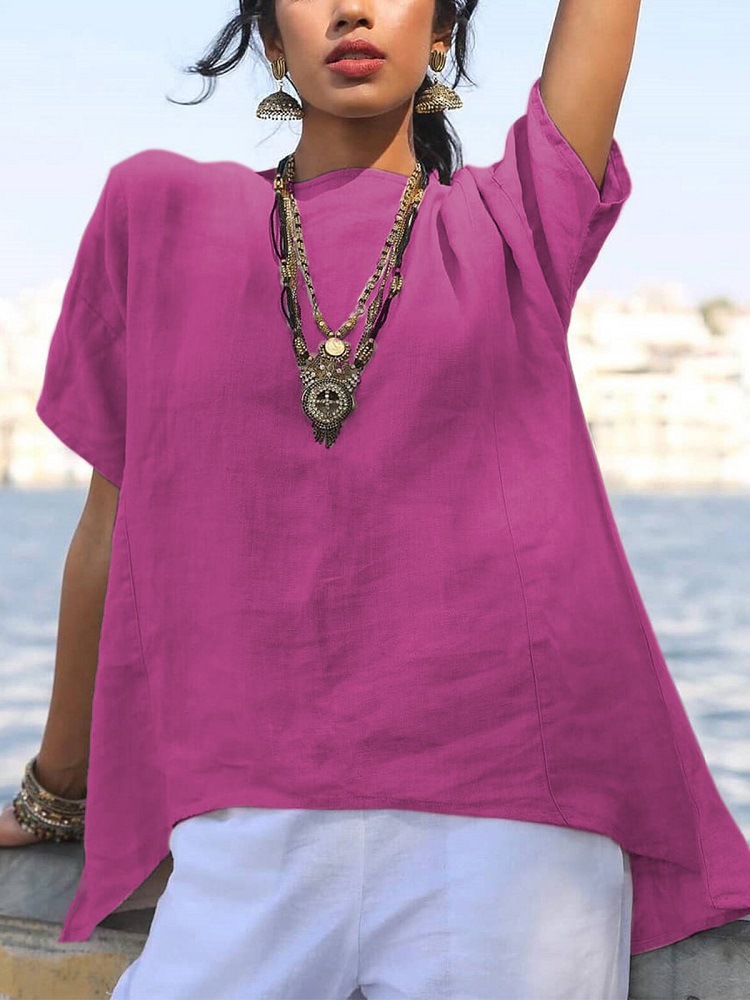 Solid Irregular Hem Comfy Loose Tunic