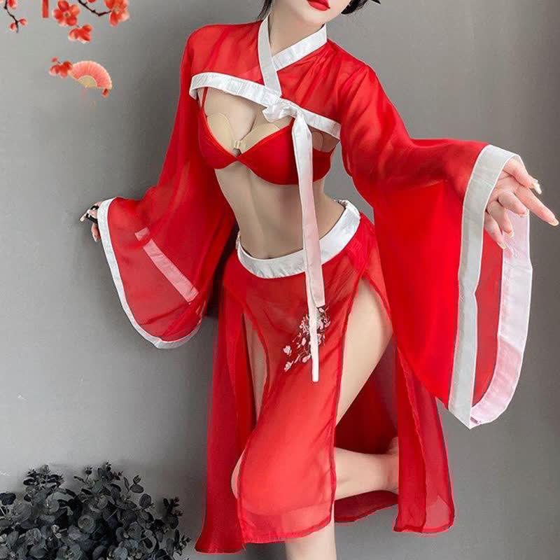 Vintage Han Costume Embroidery See Through Lingerie Set