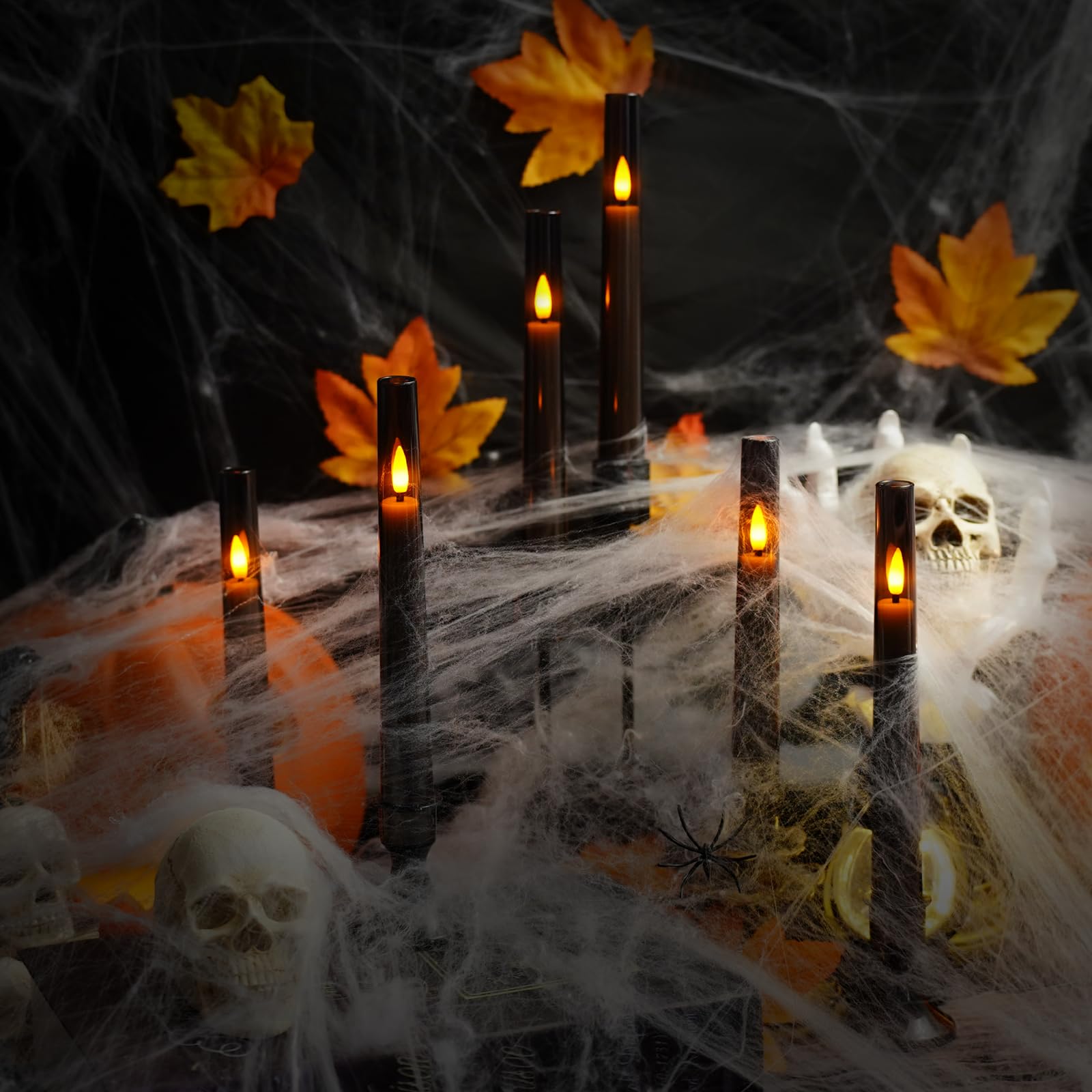 6 PCS Upgraded Flameless Taper Candles with Remote, Acrylic Battery Operated Candles with CandleSticks