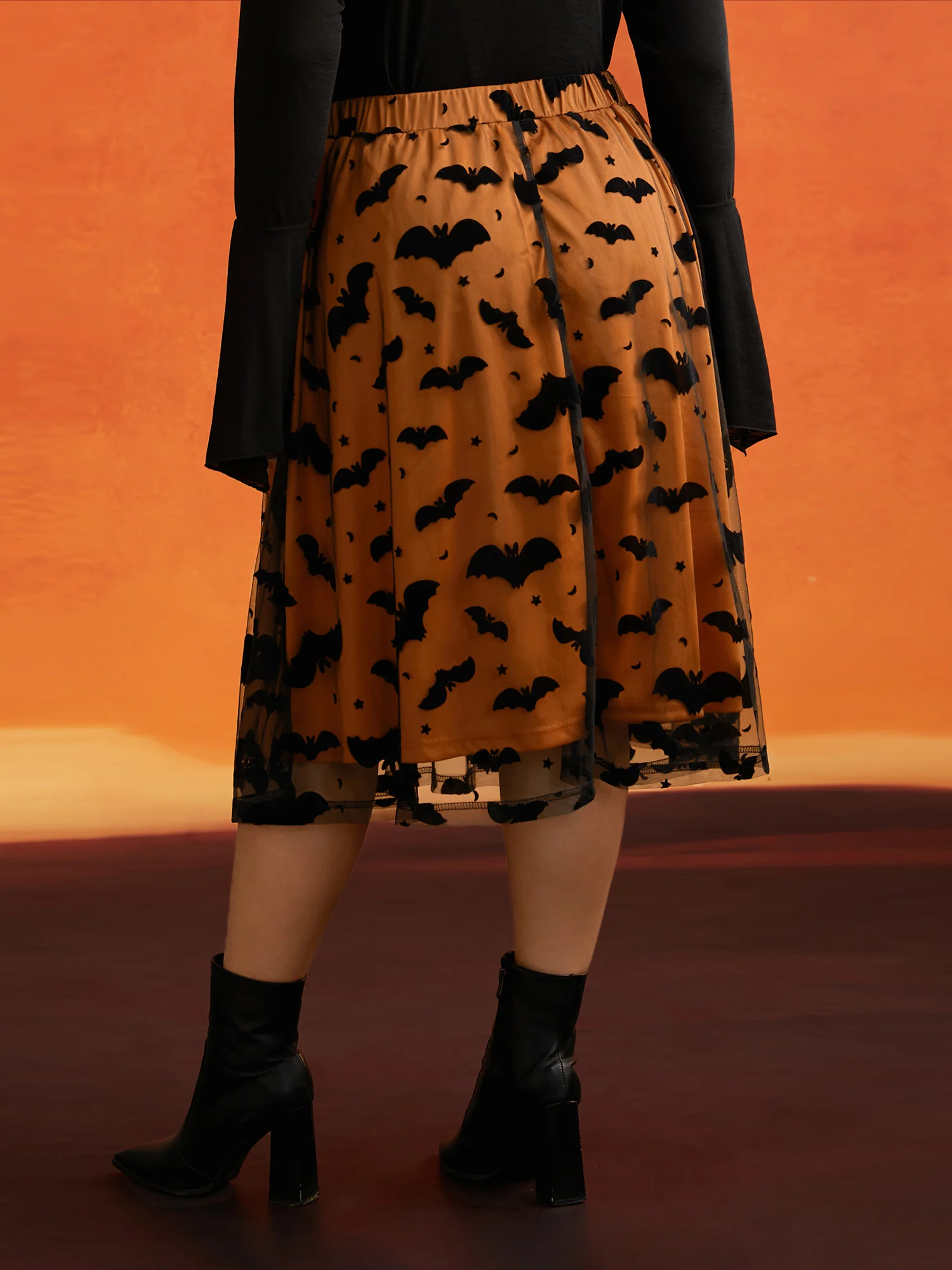 Bat Motif A-Line Midi Skirt